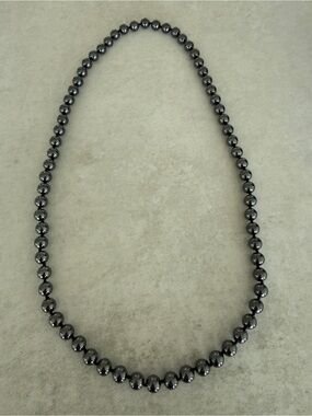 Hematite Beaded Necklace - Polished Dark Gunmetal Women's Jewelry - 32”